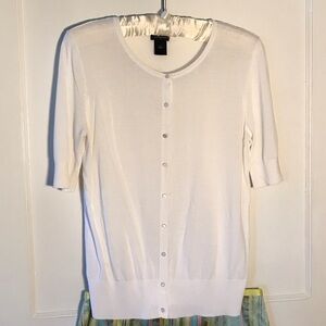 Ann Taylor Crisp White tissue weight Button-Up Cardigan Sweater size medium